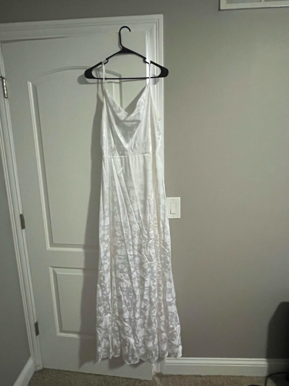 Lulus White Satin Slip Maxi Dress with Cowl Neck